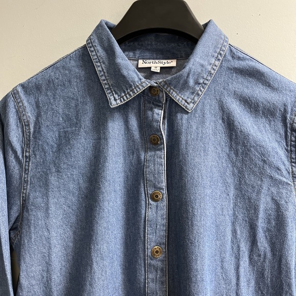 Northstyle Denim Dress Womens M Blue Button Down Collared Midi Western Rodeo - Picture 4 of 13